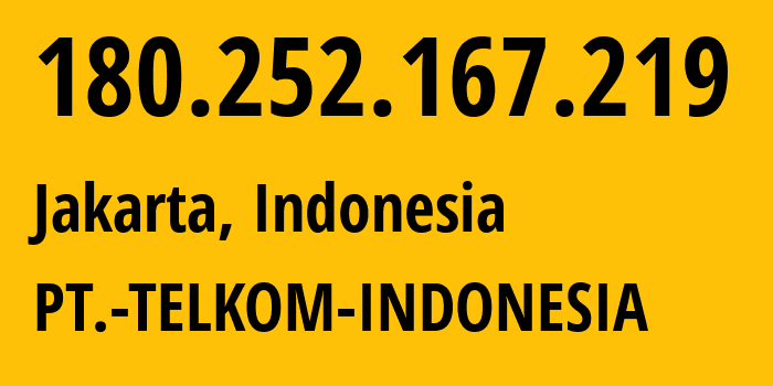 IP address 180.252.167.219 (Jakarta, Jakarta, Indonesia) get location, coordinates on map, ISP provider AS7713 PT.-TELKOM-INDONESIA // who is provider of ip address 180.252.167.219, whose IP address