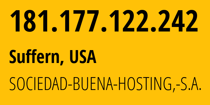 IP address 181.177.122.242 (Suffern, New York, USA) get location, coordinates on map, ISP provider AS263735 SOCIEDAD-BUENA-HOSTING,-S.A. // who is provider of ip address 181.177.122.242, whose IP address