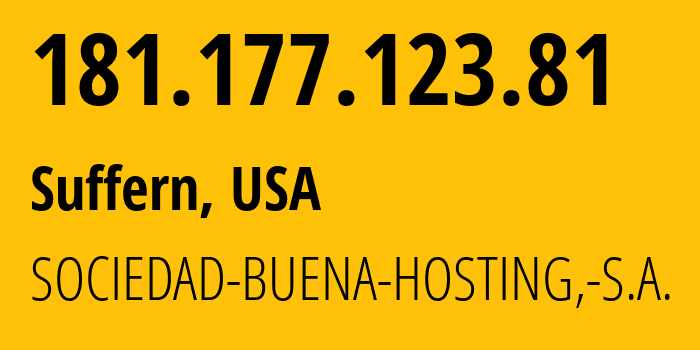 IP-адрес 181.177.123.81 (Suffern, Нью-Йорк, США) определить местоположение, координаты на карте, ISP провайдер AS263735 SOCIEDAD-BUENA-HOSTING,-S.A. // кто провайдер айпи-адреса 181.177.123.81