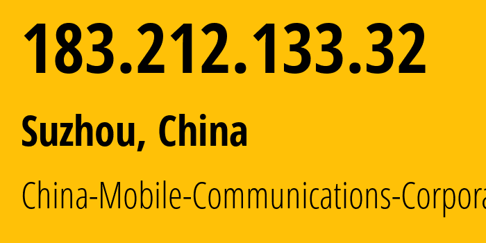 IP-адрес 183.212.133.32 (Сучжоу, Jiangsu, Китай) определить местоположение, координаты на карте, ISP провайдер AS56046 China-Mobile-Communications-Corporation // кто провайдер айпи-адреса 183.212.133.32