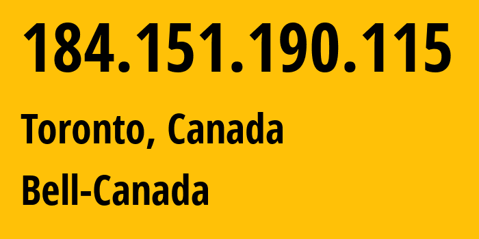 IP-адрес 184.151.190.115 (Торонто, Онтарио, Канада) определить местоположение, координаты на карте, ISP провайдер AS577 Bell-Canada // кто провайдер айпи-адреса 184.151.190.115