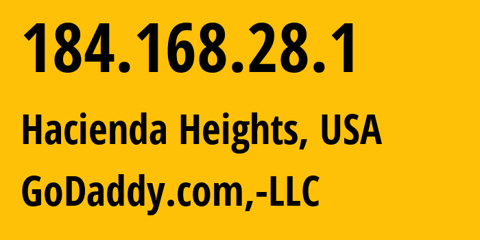 IP address 184.168.28.1 (Hacienda Heights, California, USA) get location, coordinates on map, ISP provider AS398101 GoDaddy.com,-LLC // who is provider of ip address 184.168.28.1, whose IP address