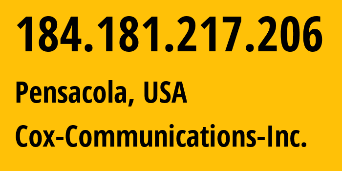 IP-адрес 184.181.217.206 (Пенсакола, Флорида, США) определить местоположение, координаты на карте, ISP провайдер AS22773 Cox-Communications-Inc. // кто провайдер айпи-адреса 184.181.217.206