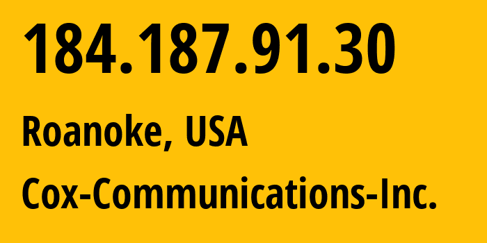 IP-адрес 184.187.91.30 (Роанок, Вирджиния, США) определить местоположение, координаты на карте, ISP провайдер AS22773 Cox-Communications-Inc. // кто провайдер айпи-адреса 184.187.91.30