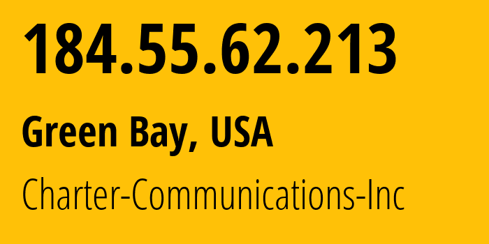 IP address 184.55.62.213 (Green Bay, Wisconsin, USA) get location, coordinates on map, ISP provider AS10796 Charter-Communications-Inc // who is provider of ip address 184.55.62.213, whose IP address