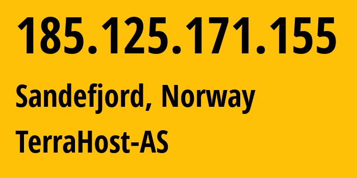 IP address 185.125.171.155 (Sandefjord, Vestfold, Norway) get location, coordinates on map, ISP provider AS56655 TerraHost-AS // who is provider of ip address 185.125.171.155, whose IP address