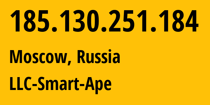 IP-адрес 185.130.251.184 (Москва, Москва, Россия) определить местоположение, координаты на карте, ISP провайдер AS56694 LLC-Smart-Ape // кто провайдер айпи-адреса 185.130.251.184