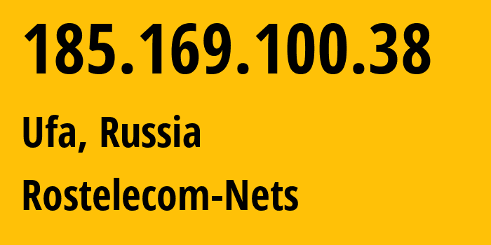 IP-адрес 185.169.100.38 (Уфа, Башкортостан, Россия) определить местоположение, координаты на карте, ISP провайдер AS12389 Rostelecom-Nets // кто провайдер айпи-адреса 185.169.100.38