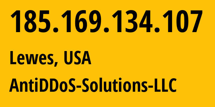 IP-адрес 185.169.134.107 (Льюис, Делавэр, США) определить местоположение, координаты на карте, ISP провайдер AS206980 AntiDDoS-Solutions-LLC // кто провайдер айпи-адреса 185.169.134.107