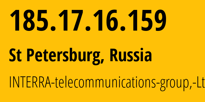 IP-адрес 185.17.16.159 (Санкт-Петербург, Санкт-Петербург, Россия) определить местоположение, координаты на карте, ISP провайдер AS48524 INTERRA-telecommunications-group,-Ltd. // кто провайдер айпи-адреса 185.17.16.159