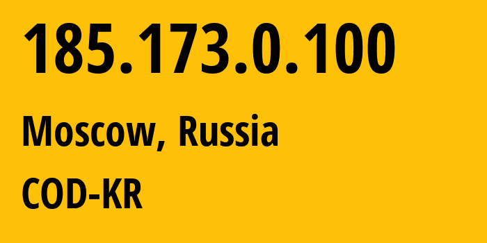 IP address 185.173.0.100 (Moscow, Moscow, Russia) get location, coordinates on map, ISP provider AS8901 COD-KR // who is provider of ip address 185.173.0.100, whose IP address