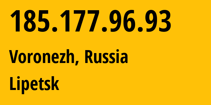 IP address 185.177.96.93 (Voronezh, Voronezh Oblast, Russia) get location, coordinates on map, ISP provider AS44604 Lipetsk // who is provider of ip address 185.177.96.93, whose IP address
