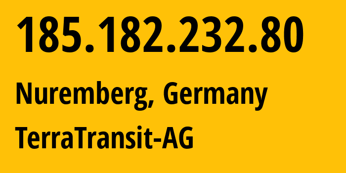 IP address 185.182.232.80 (Nuremberg, Bavaria, Germany) get location, coordinates on map, ISP provider AS42366 TerraTransit-AG // who is provider of ip address 185.182.232.80, whose IP address