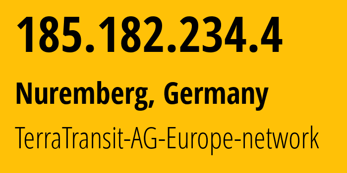 IP address 185.182.234.4 (Nuremberg, Bavaria, Germany) get location, coordinates on map, ISP provider AS42366 TerraTransit-AG-Europe-network // who is provider of ip address 185.182.234.4, whose IP address