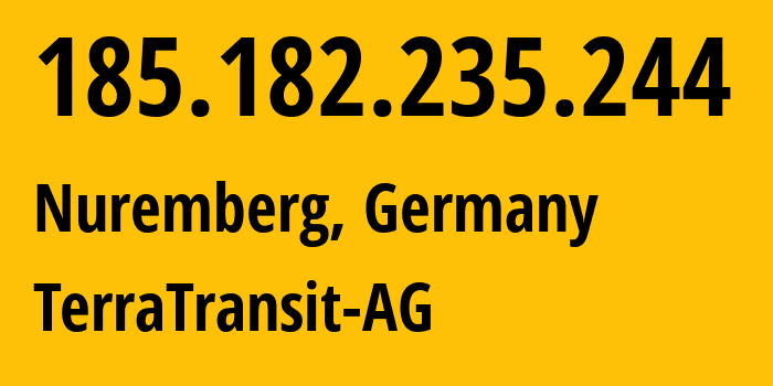 IP address 185.182.235.244 (Nuremberg, Bavaria, Germany) get location, coordinates on map, ISP provider AS42366 TerraTransit-AG // who is provider of ip address 185.182.235.244, whose IP address