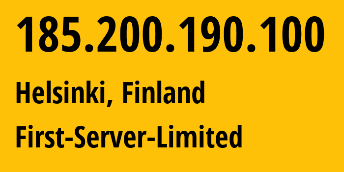 IP-адрес 185.200.190.100 (Хельсинки, Уусимаа, Финляндия) определить местоположение, координаты на карте, ISP провайдер AS200740 First-Server-Limited // кто провайдер айпи-адреса 185.200.190.100