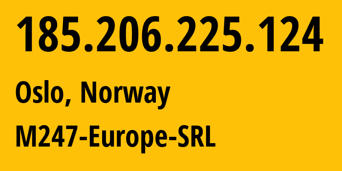 IP-адрес 185.206.225.124 (Осло, Oslo County, Норвегия) определить местоположение, координаты на карте, ISP провайдер AS9009 M247-Europe-SRL // кто провайдер айпи-адреса 185.206.225.124