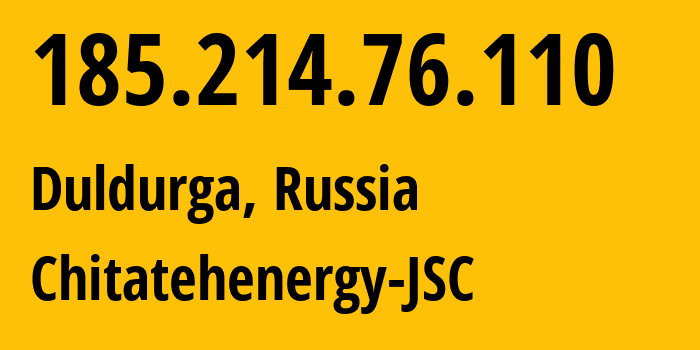 IP-адрес 185.214.76.110 (Дульдурга, Забайкальский Край, Россия) определить местоположение, координаты на карте, ISP провайдер AS58067 Chitatehenergy-JSC // кто провайдер айпи-адреса 185.214.76.110