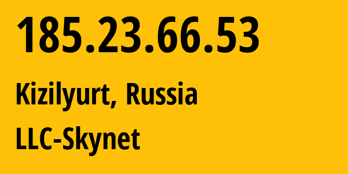 IP address 185.23.66.53 (Kizilyurt, Dagestan, Russia) get location, coordinates on map, ISP provider AS60936 LLC-Skynet // who is provider of ip address 185.23.66.53, whose IP address