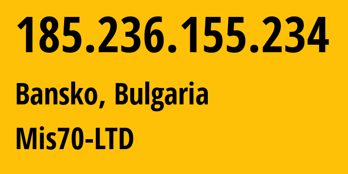 IP-адрес 185.236.155.234 (Банско, Blagoevgrad, Болгария) определить местоположение, координаты на карте, ISP провайдер AS41922 Mis70-LTD // кто провайдер айпи-адреса 185.236.155.234