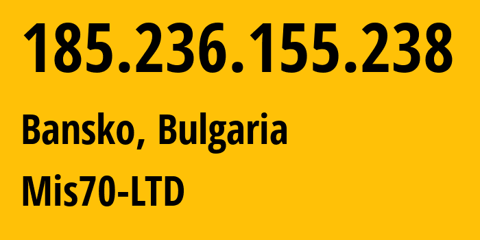 IP-адрес 185.236.155.238 (Банско, Blagoevgrad, Болгария) определить местоположение, координаты на карте, ISP провайдер AS41922 Mis70-LTD // кто провайдер айпи-адреса 185.236.155.238