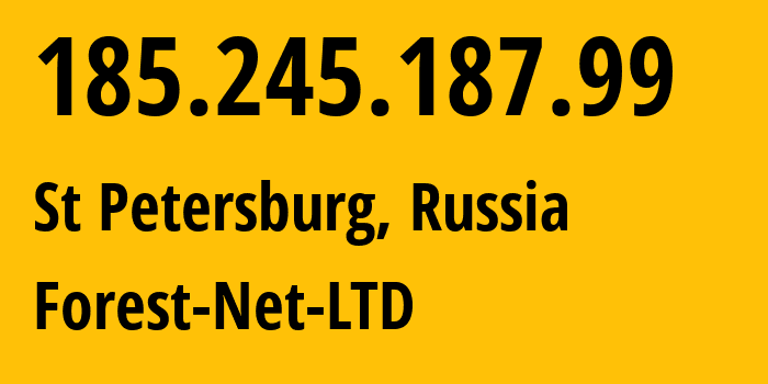 IP-адрес 185.245.187.99 (Санкт-Петербург, Санкт-Петербург, Россия) определить местоположение, координаты на карте, ISP провайдер AS62241 Forest-Net-LTD // кто провайдер айпи-адреса 185.245.187.99