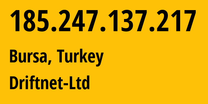 IP-адрес 185.247.137.217 (Бурса, Бурса, Турция) определить местоположение, координаты на карте, ISP провайдер AS211298 Driftnet-Ltd // кто провайдер айпи-адреса 185.247.137.217