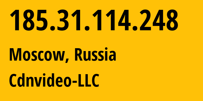 IP address 185.31.114.248 (Moscow, Moscow, Russia) get location, coordinates on map, ISP provider AS57363 Cdnvideo-LLC // who is provider of ip address 185.31.114.248, whose IP address