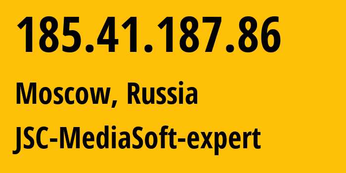 IP address 185.41.187.86 (Moscow, Moscow, Russia) get location, coordinates on map, ISP provider AS48347 JSC-MediaSoft-expert // who is provider of ip address 185.41.187.86, whose IP address