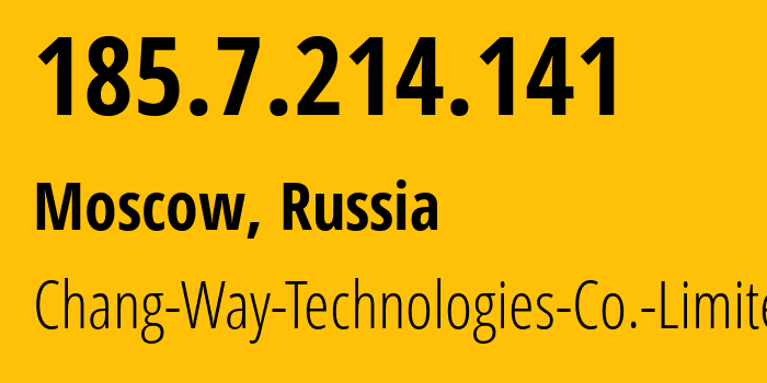 IP-адрес 185.7.214.141 (Москва, Москва, Россия) определить местоположение, координаты на карте, ISP провайдер AS207566 Chang-Way-Technologies-Co.-Limited // кто провайдер айпи-адреса 185.7.214.141