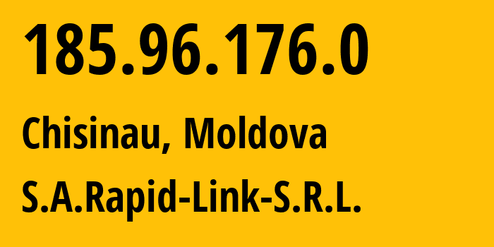 IP-адрес 185.96.176.0 (Кишинёв, Кишинёв, Молдавия) определить местоположение, координаты на карте, ISP провайдер AS50084 S.A.Rapid-Link-S.R.L. // кто провайдер айпи-адреса 185.96.176.0