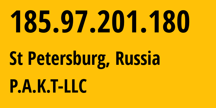 IP address 185.97.201.180 (St Petersburg, St.-Petersburg, Russia) get location, coordinates on map, ISP provider AS39087 P.A.K.T-LLC // who is provider of ip address 185.97.201.180, whose IP address