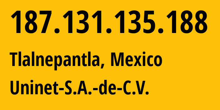 IP address 187.131.135.188 (Ciudad López Mateos, México, Mexico) get location, coordinates on map, ISP provider AS8151 Uninet-S.A.-de-C.V. // who is provider of ip address 187.131.135.188, whose IP address