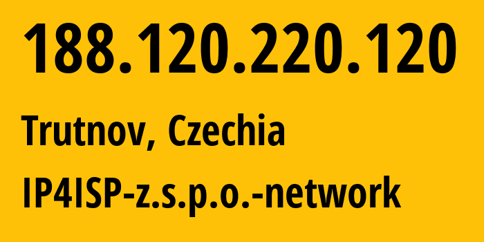 IP address 188.120.220.120 (České Budějovice, Jihocesky kraj, Czechia) get location, coordinates on map, ISP provider AS49985 IP4ISP-z.s.p.o.-network // who is provider of ip address 188.120.220.120, whose IP address