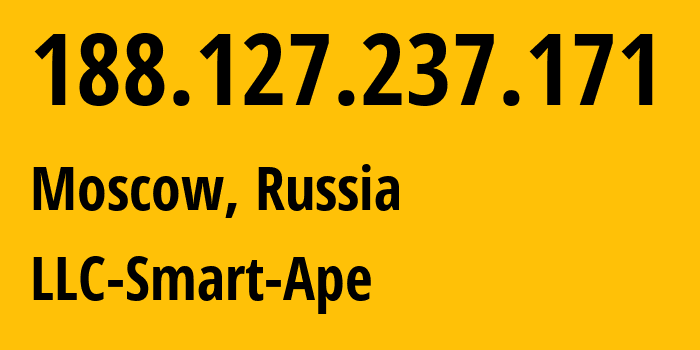 IP-адрес 188.127.237.171 (Москва, Москва, Россия) определить местоположение, координаты на карте, ISP провайдер AS56694 LLC-Smart-Ape // кто провайдер айпи-адреса 188.127.237.171