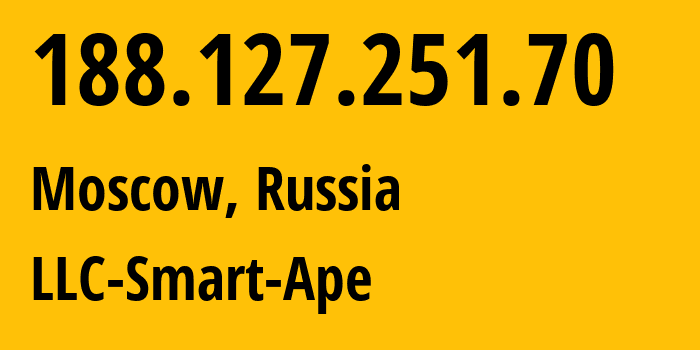 IP-адрес 188.127.251.70 (Москва, Москва, Россия) определить местоположение, координаты на карте, ISP провайдер AS56694 LLC-Smart-Ape // кто провайдер айпи-адреса 188.127.251.70