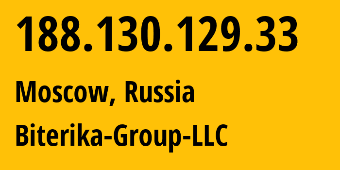 IP-адрес 188.130.129.33 (Москва, Москва, Россия) определить местоположение, координаты на карте, ISP провайдер AS35048 Biterika-Group-LLC // кто провайдер айпи-адреса 188.130.129.33