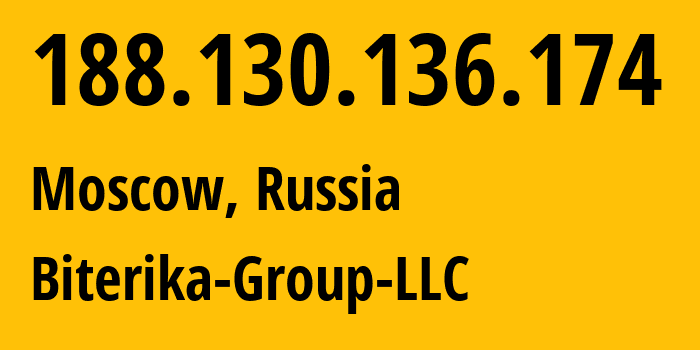 IP-адрес 188.130.136.174 (Москва, Москва, Россия) определить местоположение, координаты на карте, ISP провайдер AS35048 Biterika-Group-LLC // кто провайдер айпи-адреса 188.130.136.174