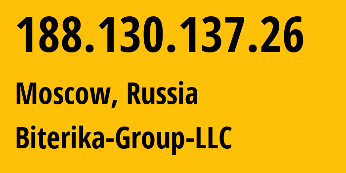 IP address 188.130.137.26 (Moscow, Moscow, Russia) get location, coordinates on map, ISP provider AS35048 Biterika-Group-LLC // who is provider of ip address 188.130.137.26, whose IP address