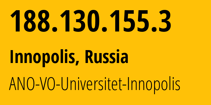 IP address 188.130.155.3 (Innopolis, Tatarstan Republic, Russia) get location, coordinates on map, ISP provider AS203509 ANO-VO-Universitet-Innopolis // who is provider of ip address 188.130.155.3, whose IP address