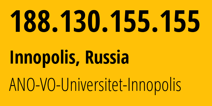 IP-адрес 188.130.155.155 (Иннополис, Татарстан, Россия) определить местоположение, координаты на карте, ISP провайдер AS203509 ANO-VO-Universitet-Innopolis // кто провайдер айпи-адреса 188.130.155.155