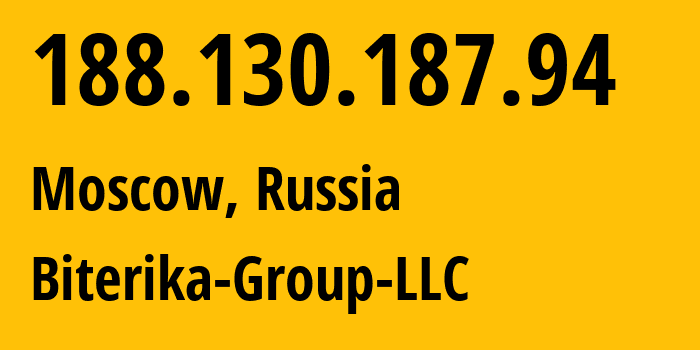 IP address 188.130.187.94 (Moscow, Moscow, Russia) get location, coordinates on map, ISP provider AS35048 Biterika-Group-LLC // who is provider of ip address 188.130.187.94, whose IP address