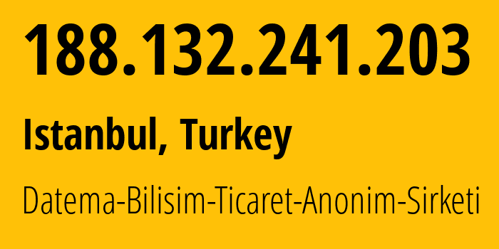 IP address 188.132.241.203 get location, coordinates on map, ISP provider AS60446 Datema-Bilisim-Ticaret-Anonim-Sirketi // who is provider of ip address 188.132.241.203, whose IP address