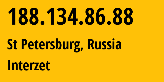 IP-адрес 188.134.86.88 (Санкт-Петербург, Санкт-Петербург, Россия) определить местоположение, координаты на карте, ISP провайдер AS41733 Interzet // кто провайдер айпи-адреса 188.134.86.88