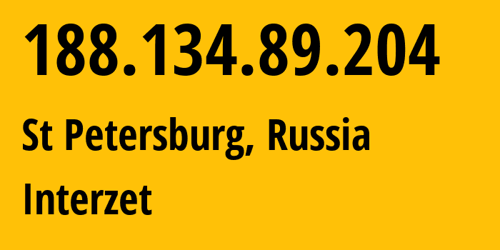 IP-адрес 188.134.89.204 (Санкт-Петербург, Санкт-Петербург, Россия) определить местоположение, координаты на карте, ISP провайдер AS41733 Interzet // кто провайдер айпи-адреса 188.134.89.204