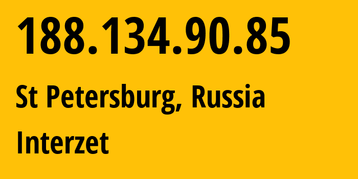 IP-адрес 188.134.90.85 (Санкт-Петербург, Санкт-Петербург, Россия) определить местоположение, координаты на карте, ISP провайдер AS41733 Interzet // кто провайдер айпи-адреса 188.134.90.85