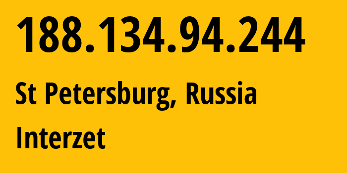 IP-адрес 188.134.94.244 (Санкт-Петербург, Санкт-Петербург, Россия) определить местоположение, координаты на карте, ISP провайдер AS41733 Interzet // кто провайдер айпи-адреса 188.134.94.244