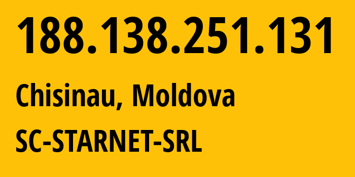 IP address 188.138.251.131 (Chisinau, Chișinău Municipality, Moldova) get location, coordinates on map, ISP provider AS31252 SC-STARNET-SRL // who is provider of ip address 188.138.251.131, whose IP address