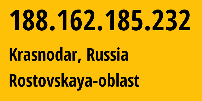 IP-адрес 188.162.185.232 (Краснодар, Краснодарский край, Россия) определить местоположение, координаты на карте, ISP провайдер AS31163 Rostovskaya-oblast // кто провайдер айпи-адреса 188.162.185.232