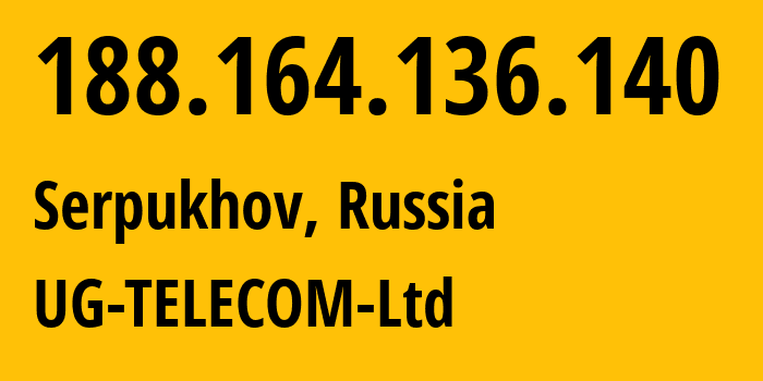 IP-адрес 188.164.136.140 (Серпухов, Московская область, Россия) определить местоположение, координаты на карте, ISP провайдер AS43567 UG-TELECOM-Ltd // кто провайдер айпи-адреса 188.164.136.140